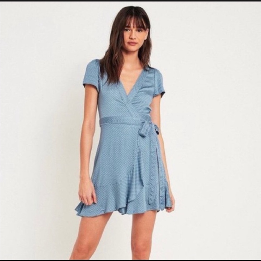 Urban Outfitters Blue Polka Dot Wrap Dress S